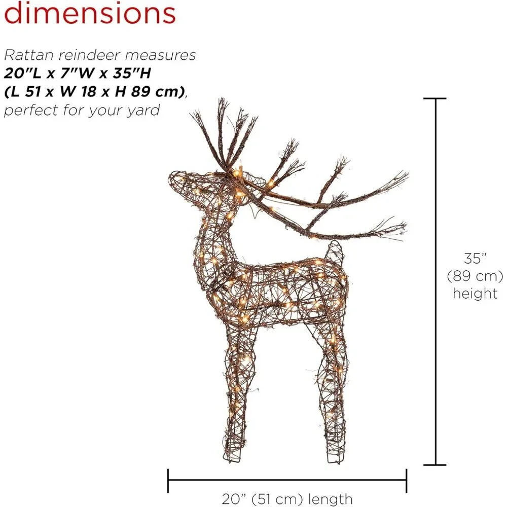 Stunning 35" Outdoor Rattan Reindeer with 50 LED Lights for Christmas Elegance - Picture 3 of 13
